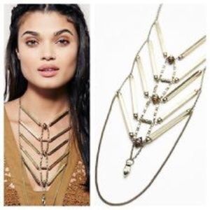 NWOT Free People Brass Crystal Tiger Eye Necklace